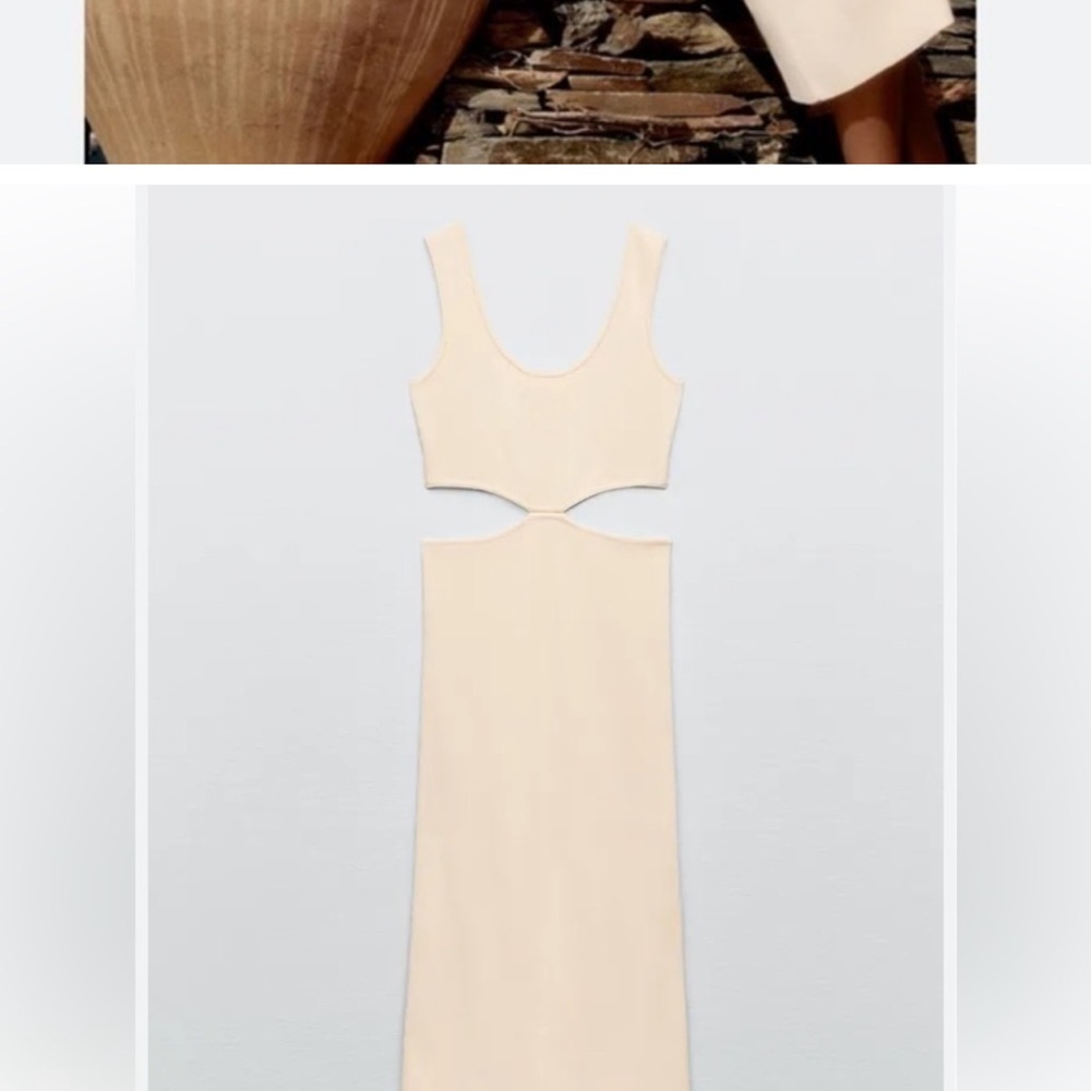 Zara Cream bodycon Dress with Scoop Neck